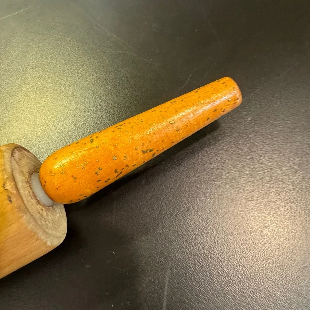 Vintage Rolling Pin Kitchen Tool Tan Orange Wood Farmhouse Rustic Decor 17in